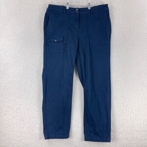 J. Jill Navy Blue Straight Leg Chino Pants Womens Mid-Rise Patch Pocket Size 18